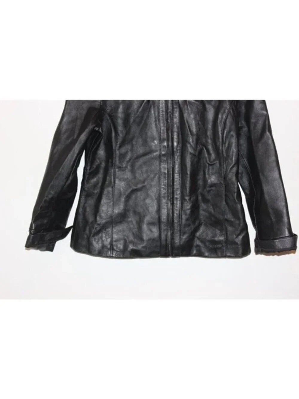 Joseph Ribkoff Black  Leather Minimalist Jacket Women size 10 Old Money